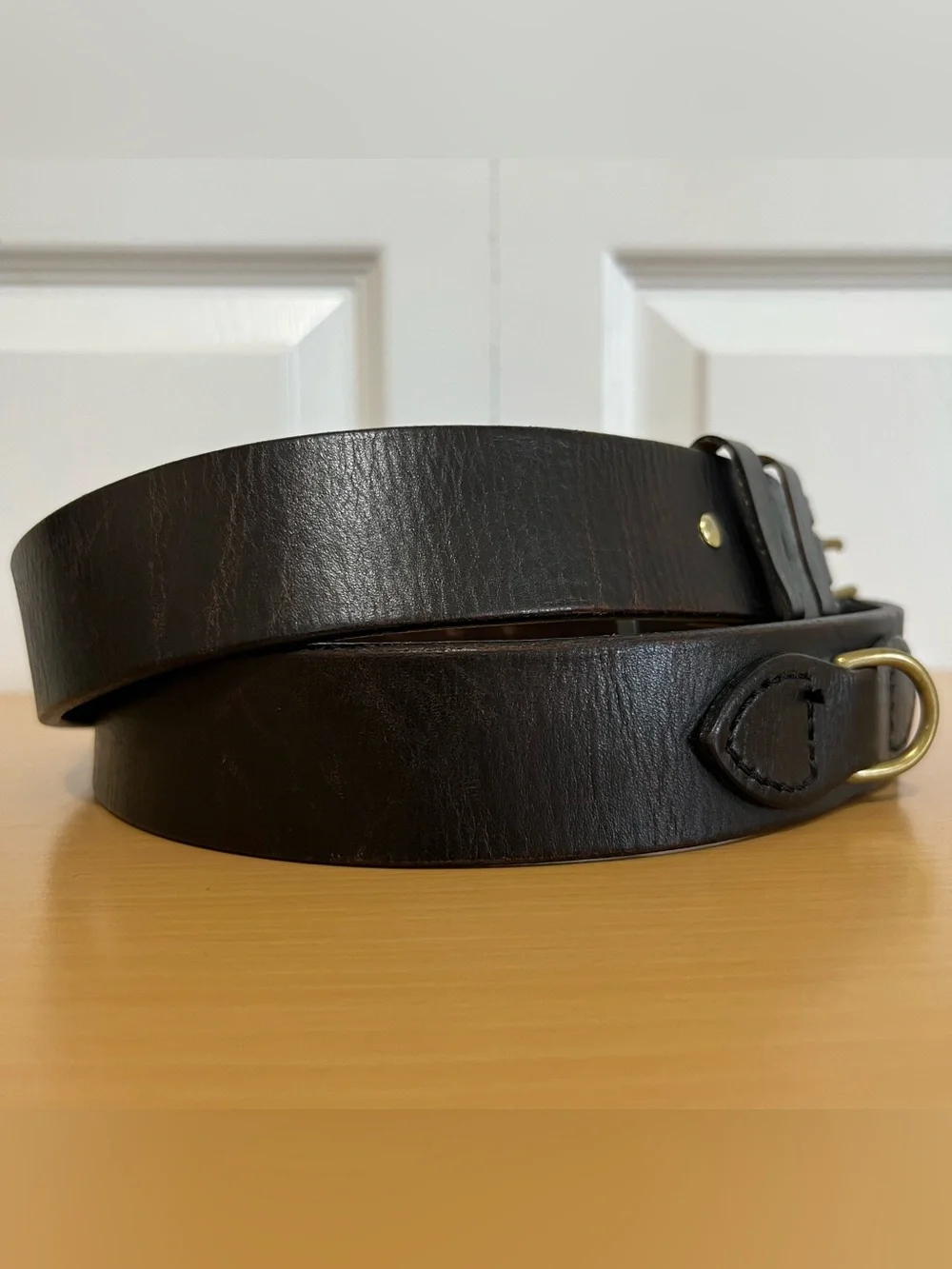 C.C. Filson Men's Dark Brown Double Prong Leather Belt with Brass Buckle Size 42